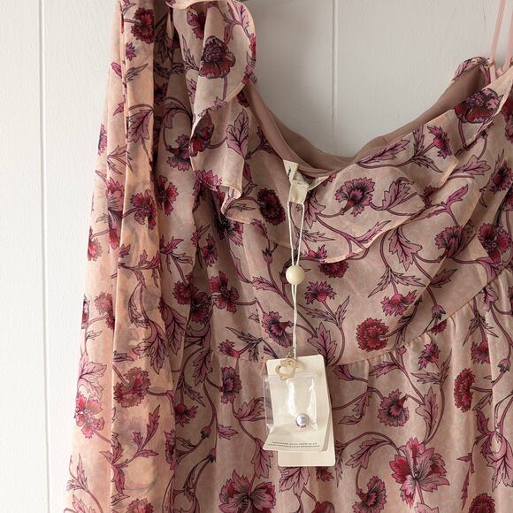 NWT For Love & Lemons Agnes Pink Floral One Shoulder Dress, size M - Picture 4 of 11